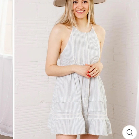 NWT Free People Desert Days Blue Cream White Striped Halter Dress Sz L - Picture 3 of 10